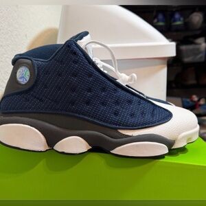 Jordan 13 Flint Navy and White Sneakers